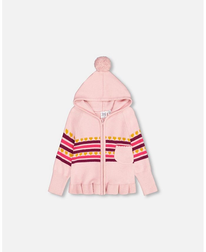 Deux par Deux Girl Full Zip Hooded Knitted Sweater Powder Pink - Toddler|Child