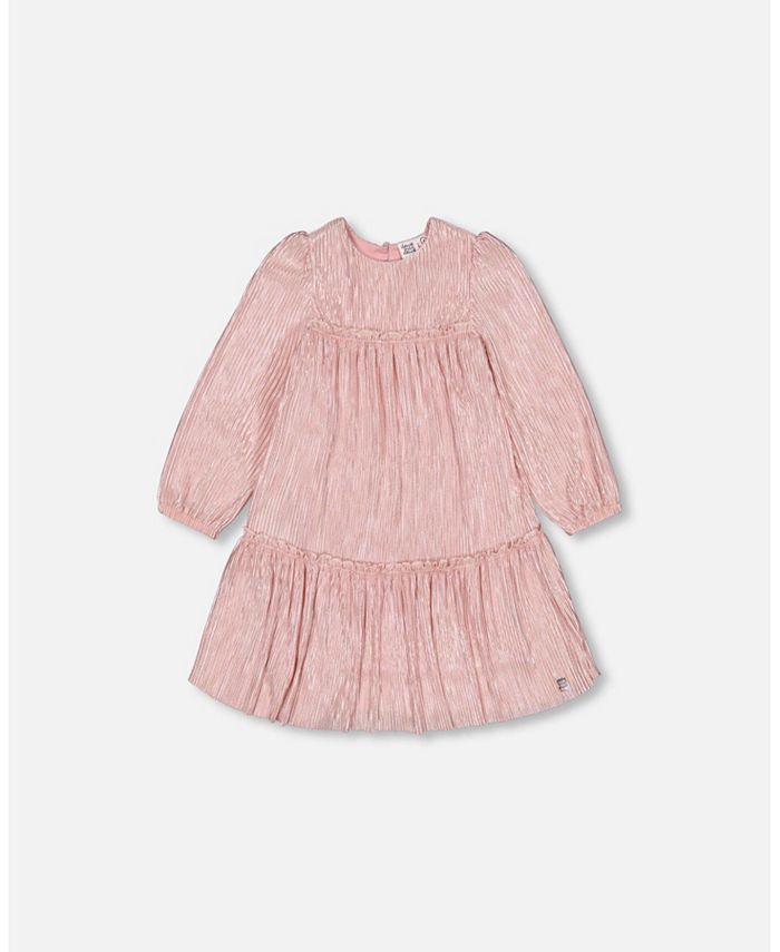 Deux par Deux Girl Pleated Lame Fabric Loose Dress Sparkling Rose - Toddler|Child