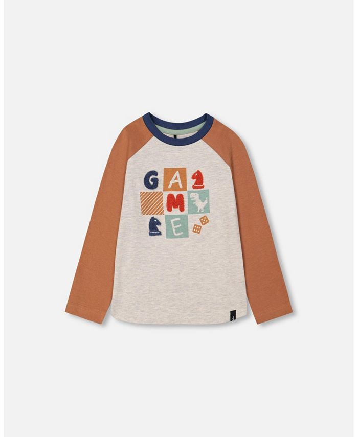 Deux par Deux Baby Boy Raglan Jersey T-Shirt With Print Oatmeal Mix - Infant