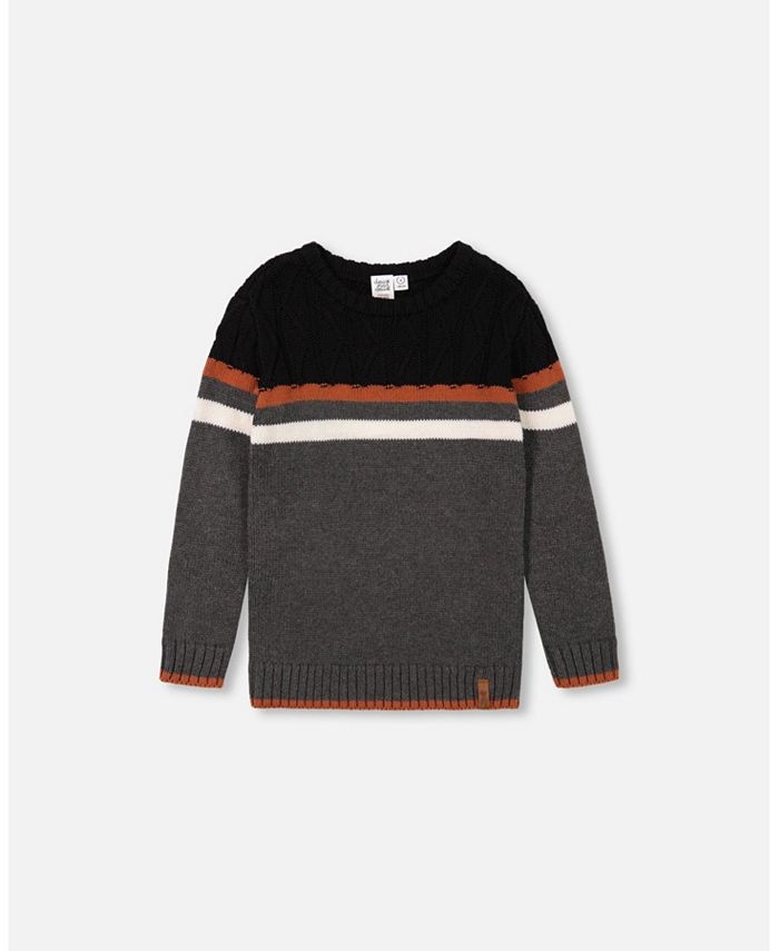 Deux par Deux Boy Color Block Cable Sweater Grey - Child