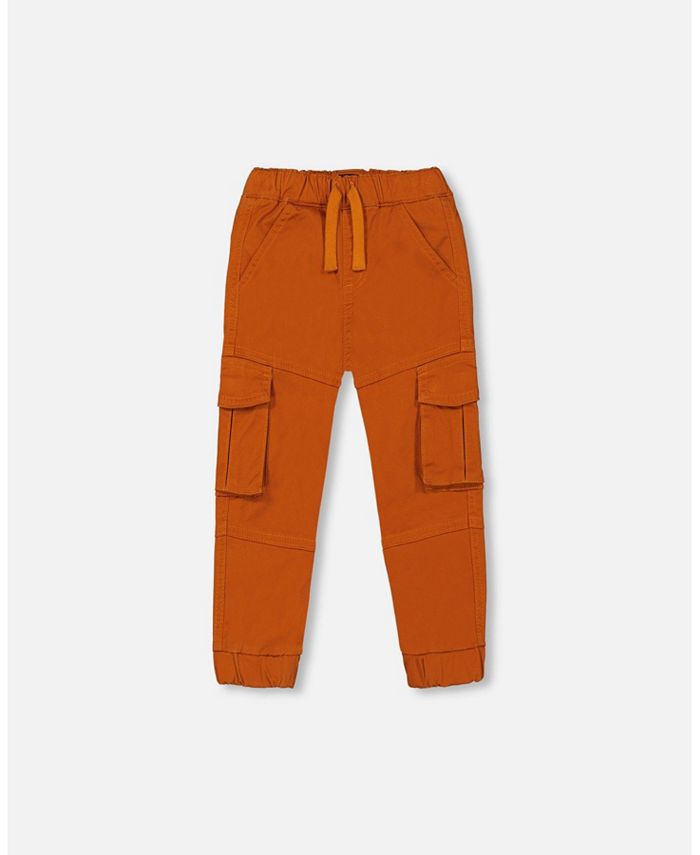 Deux par Deux Boy Stretch Twill Jogger Pants With Cargo Pockets Brown-Orange - Child