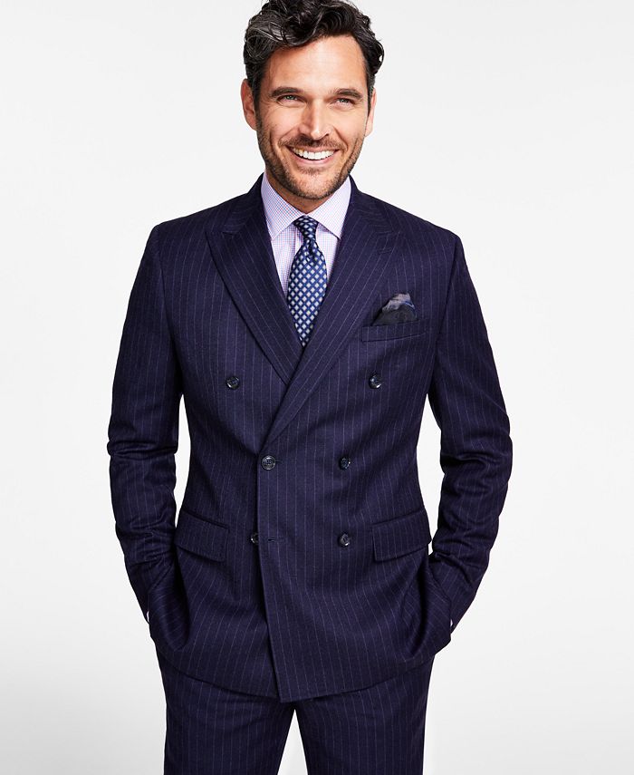 Tallia Men's Slim-Fit Stretch Pinstripe Double-Breasted Suit Jacket