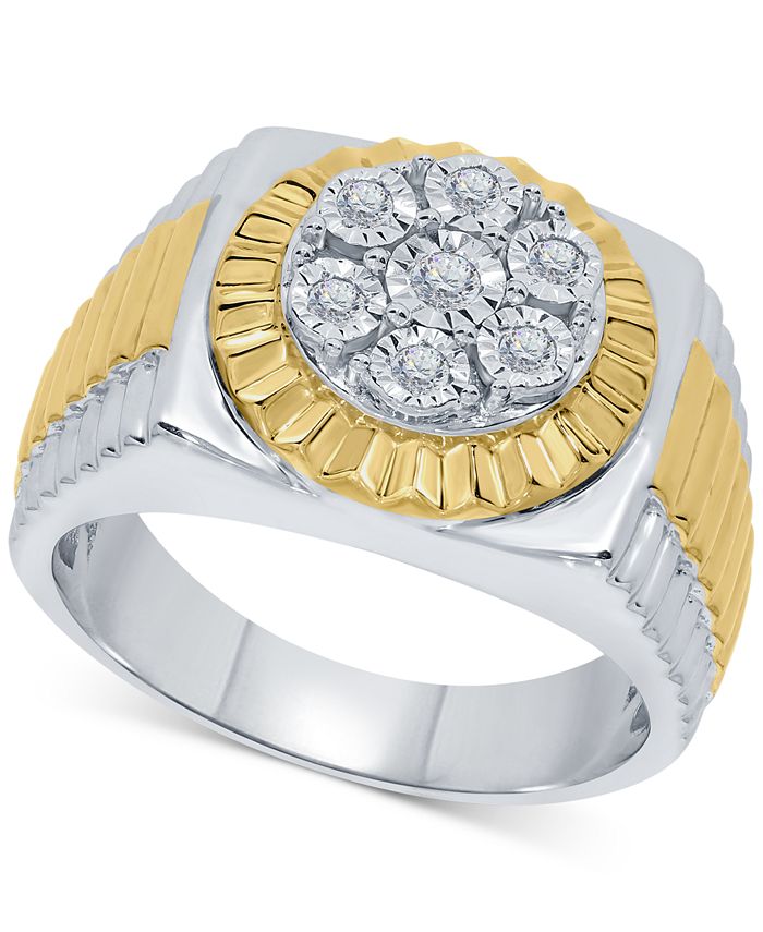 Macy's Men's Diamond Two-Tone Cluster Ring (1/5 ct. t.w.) in Sterling Silver & 18k Gold-Plate