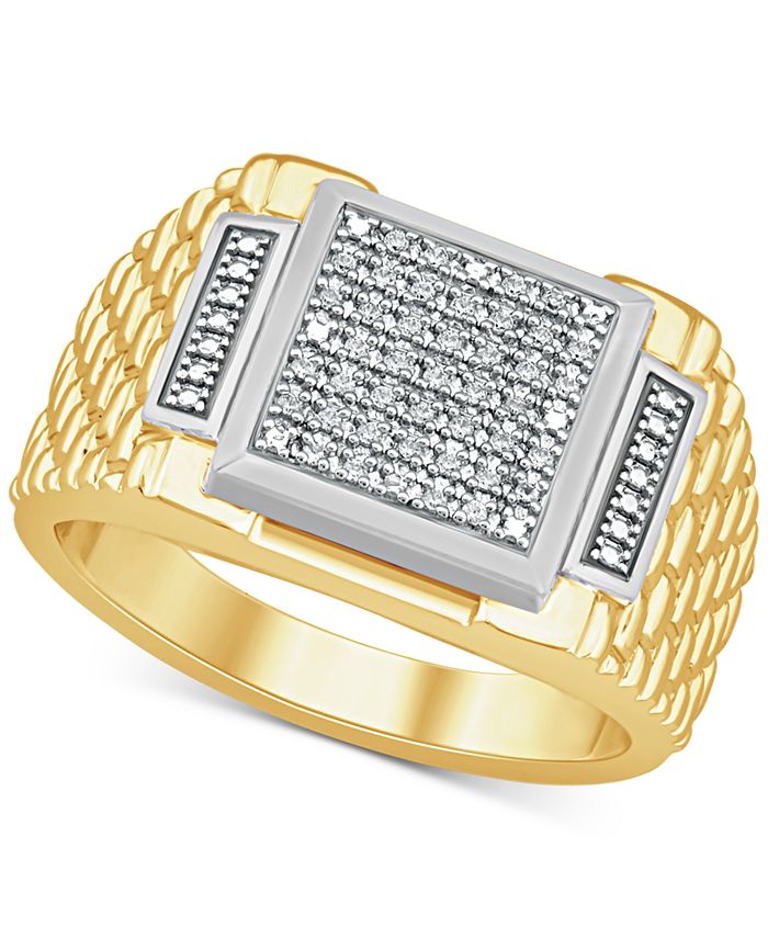 Macy's Men's Diamond Cluster Ring (1/10 ct. t.w.) in Sterling Sliver & 18k Gold-Plate