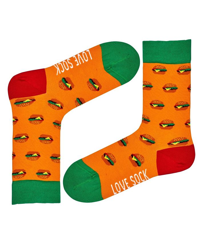 Love Sock Company Burger Novelty Organic Cotton Colorful Fun Novelty Crew Socks