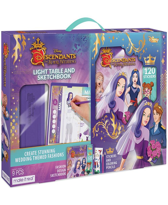 Disney Descendants Royal Wedding Light Table Sketchbook 9 Piece Set, Make It Real, Stickers Coloring Pencils, Lights Up For Easy Tracing, Draw Sketch Create, Fashion Coloring Book, Tweens Girls