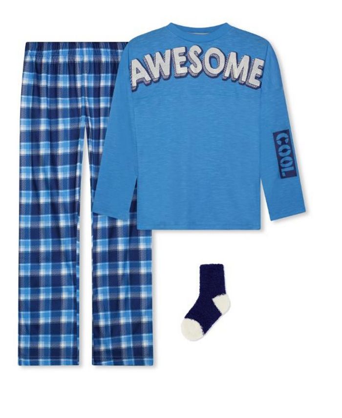 Max & Olivia Big Boys Long Sleeve Top, Pajama and Socks, 3 Piece Set