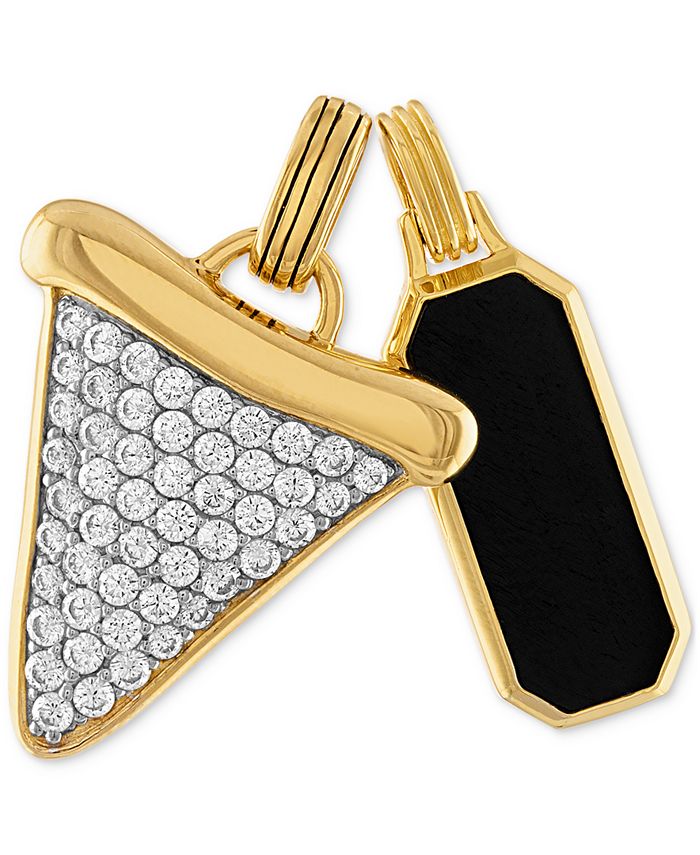 Esquire Men's Jewelry 2-Pc. Set Onyx Dog Tag & Cubic Zirconia Pav Shark Tooth Amulet Pendants in 14k Gold-Plated Sterling Silver