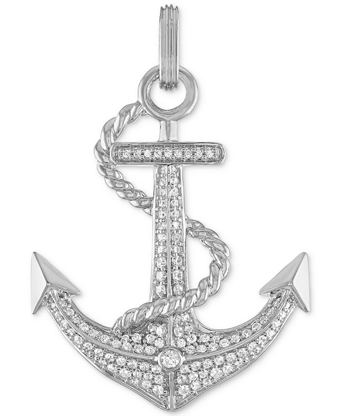 Esquire Men's Jewelry Cubic Zirconia Anchor Pendant in Sterling Silver