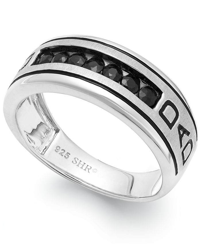 Macy's Men's Black Sapphire Engraved Dad Ring in Sterling Silver (3/4 ct. t.w.) or 14k Gold Over Silver