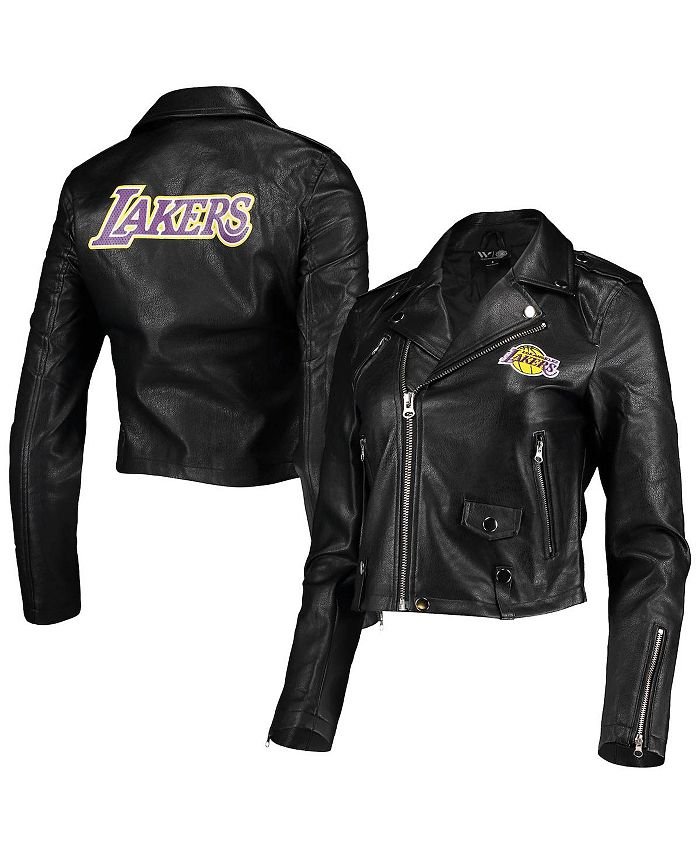 The Wild Collective Women's Black Los Angeles Lakers Moto Full-Zip Jacket