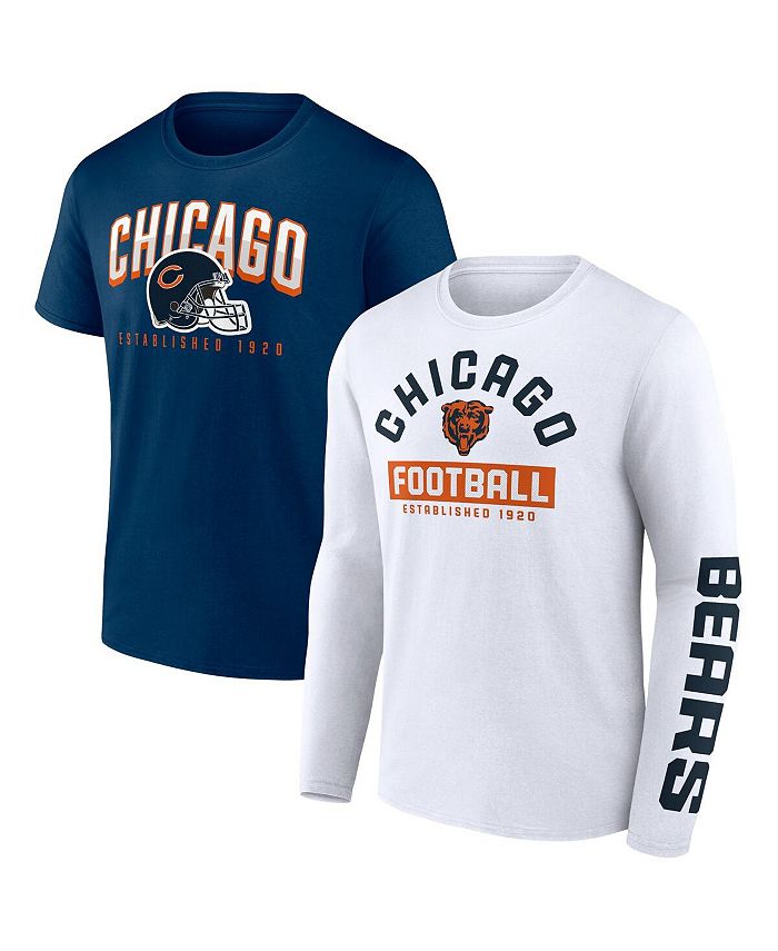 Fanatics Men's Branded Navy, White Chicago Bears Long and Short Sleeve Two-Pack T-shirt