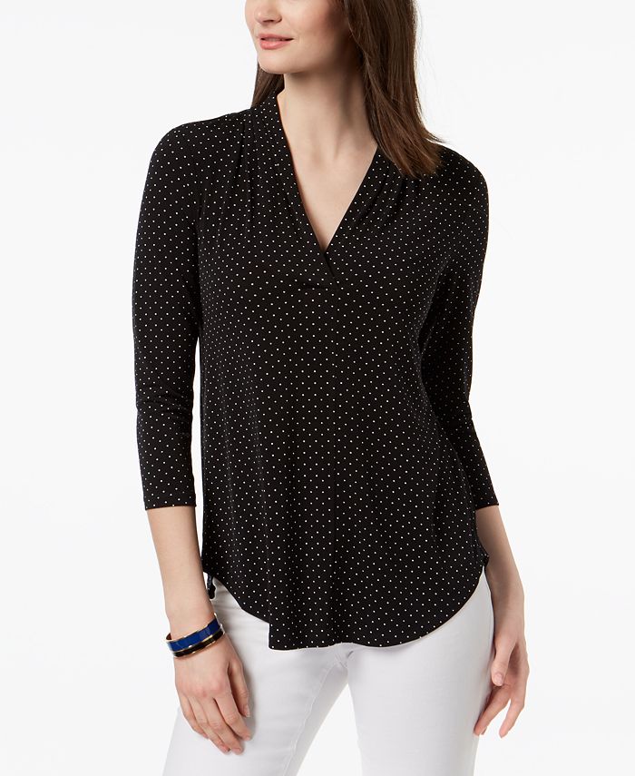 Charter Club Petite Dot-Print V-Neck Top