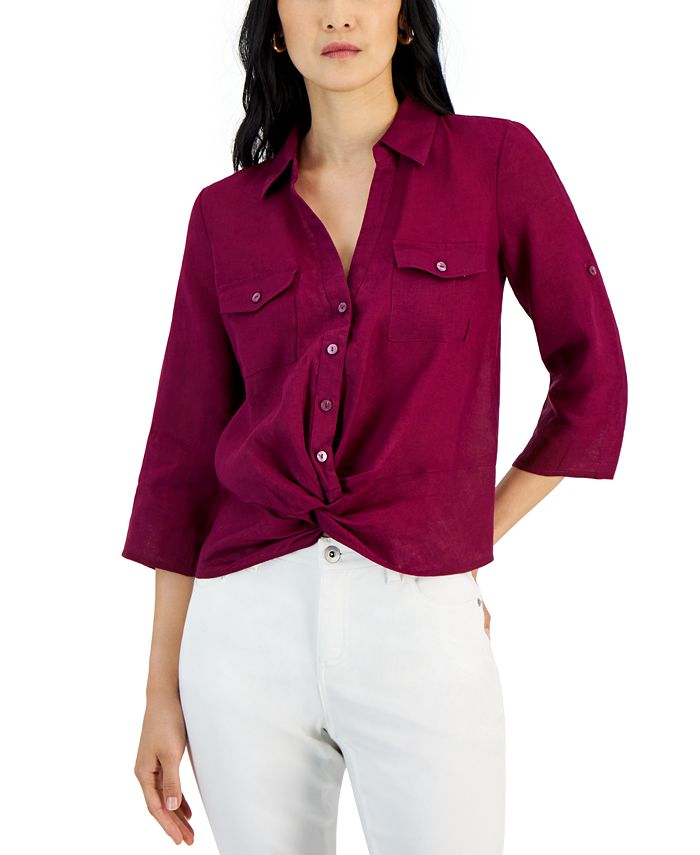 I.N.C. International Concepts Women's Linen Twist-Hem Blouse