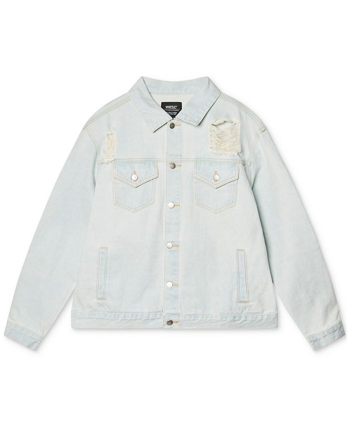 WeSC Men's Bleached Deconstructed Denim Trucker Jacket