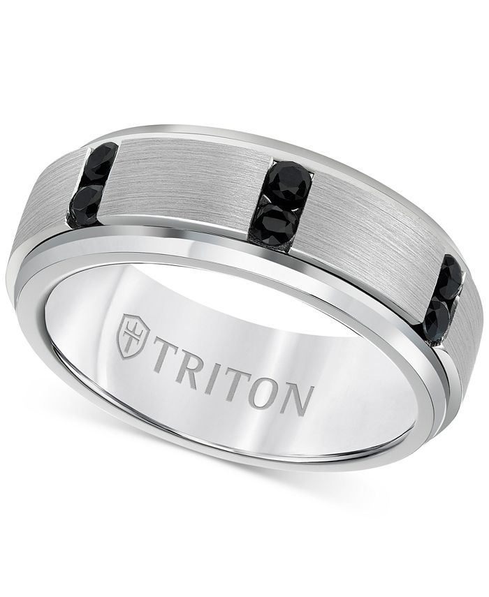 Triton Men's Black Sapphire Beveled-Edge Band (1/2 ct. t.w.) in White Tungsten Carbide