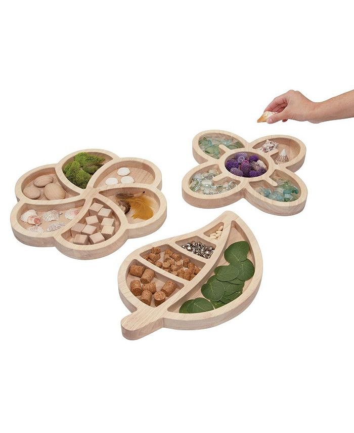 Kaplan Early Learning Loose Parts Organic Wooden Trays - Set of 3