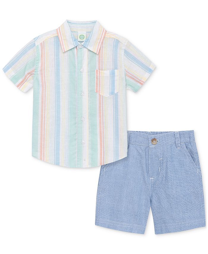 Little Me Baby Boys Button Down Shirt and Shorts, 2 Piece Set