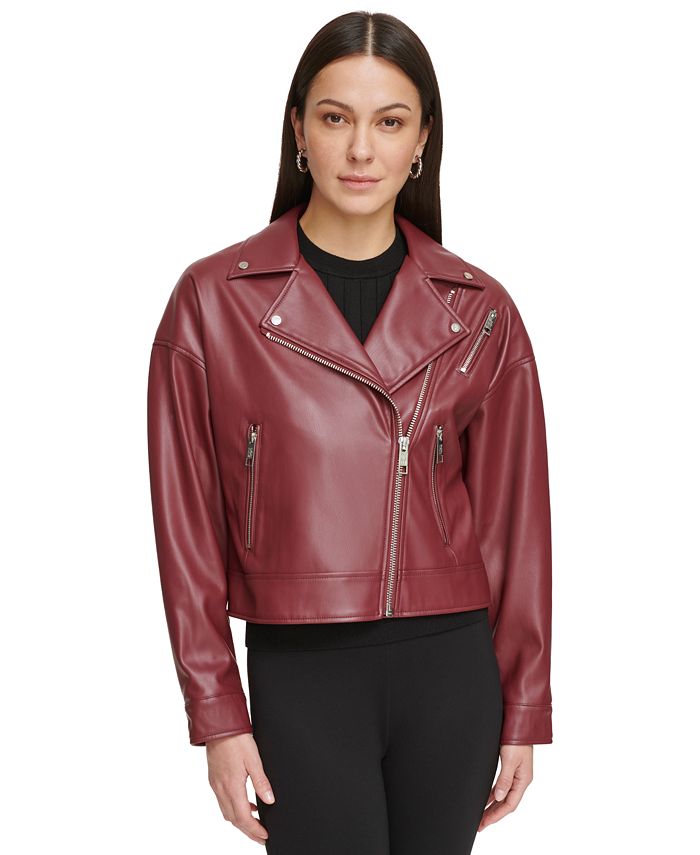 DKNY Women's Faux-Leather Moto Jacket