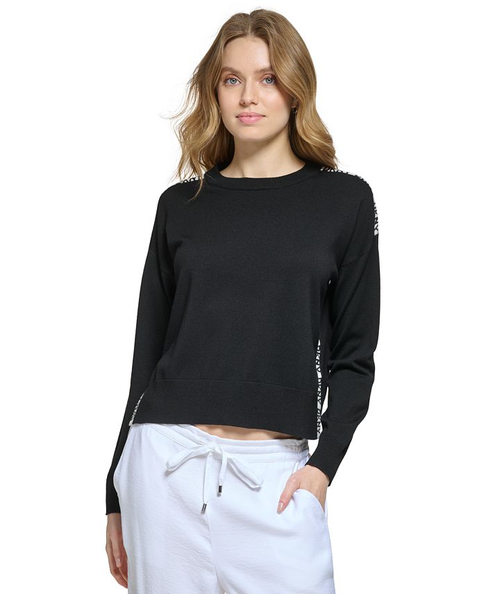 DKNY Women's Logo-Tape Drop-Shoulder Sweater