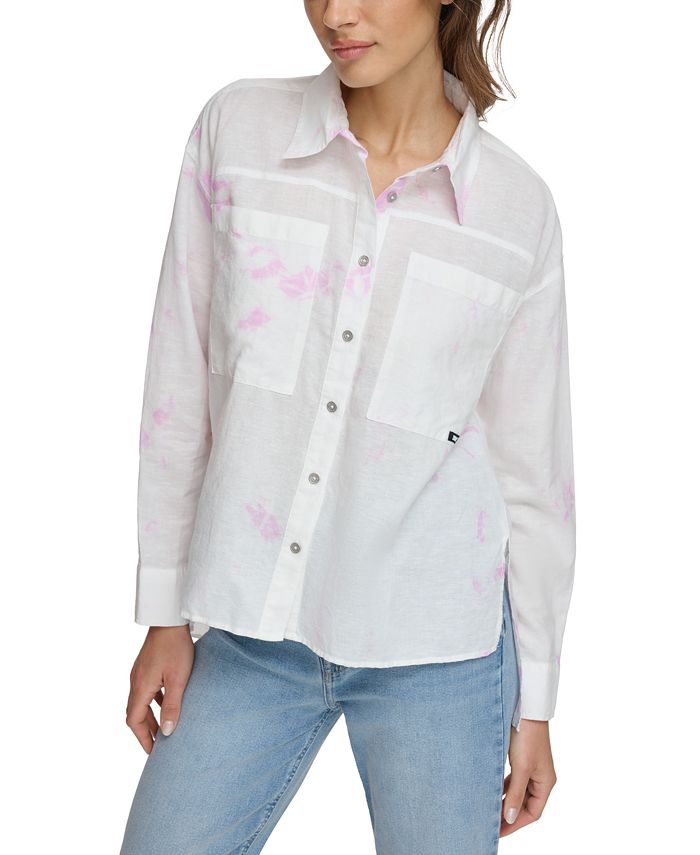 DKNY Jeans Women's Long-Sleeve Printed Roll-Tab Button-Up Shirt