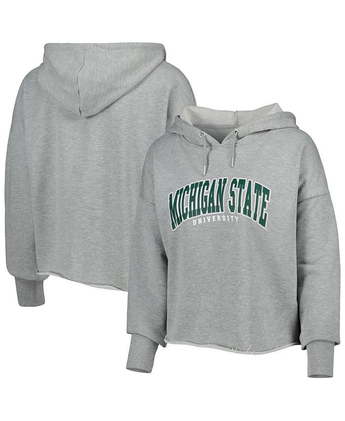 ZooZatz Women's Heather Gray Michigan State Spartans Core University Cropped French Terry Pullover Hoodie