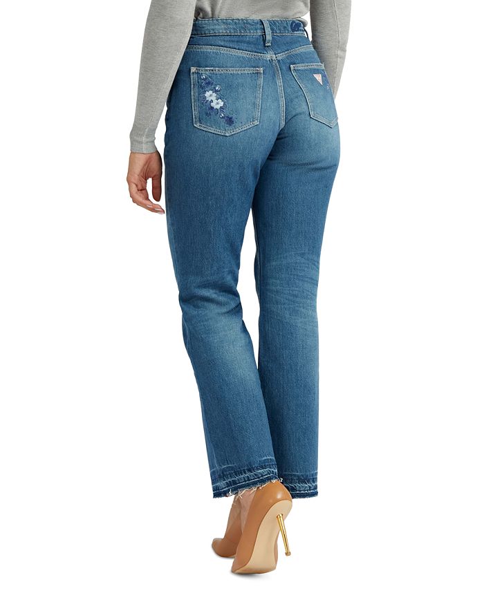 GUESS Women's 80's High-Rise Embroidered Straight-Leg Jeans