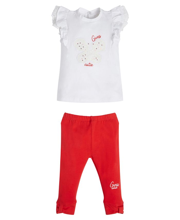 GUESS Baby Girls Lace Sequin Embellished Top and Leggings, 2 Piece Set