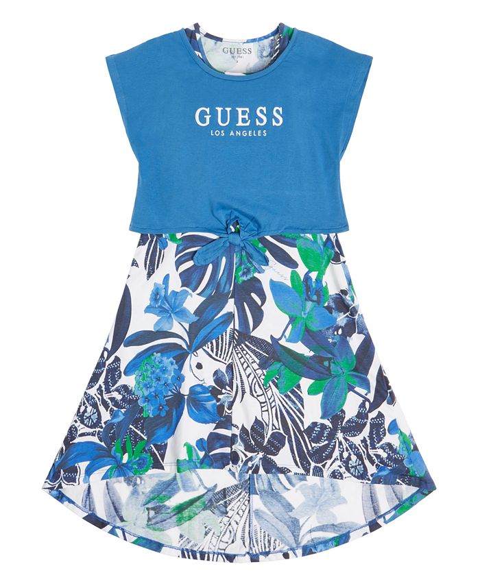 GUESS Big Girls Embroidered Logo Organic Stretch Jersey 2-Fer Dress Set, 2-Piece