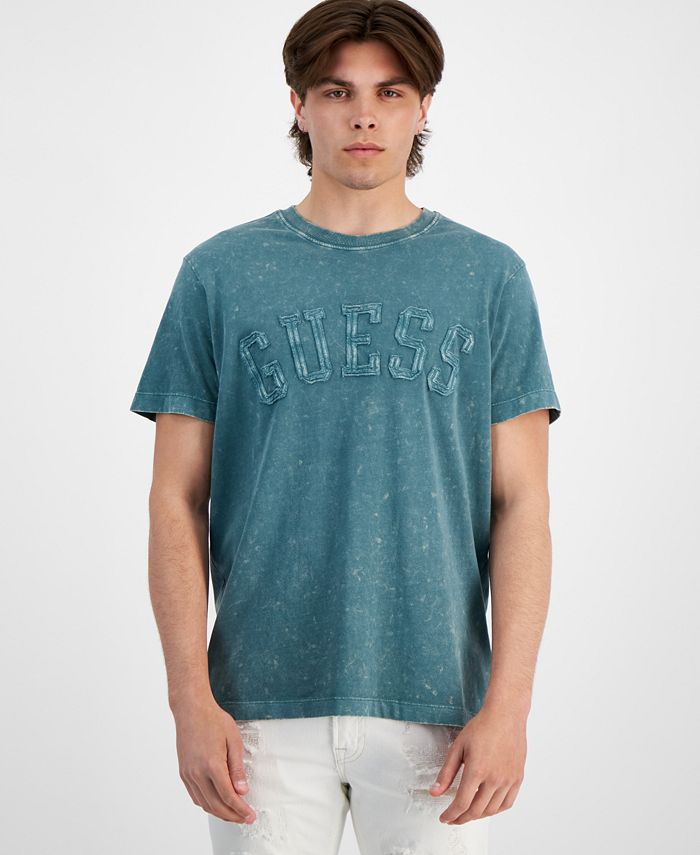 GUESS Men's Acid-Washed Tonal Logo Appliqu T-Shirt