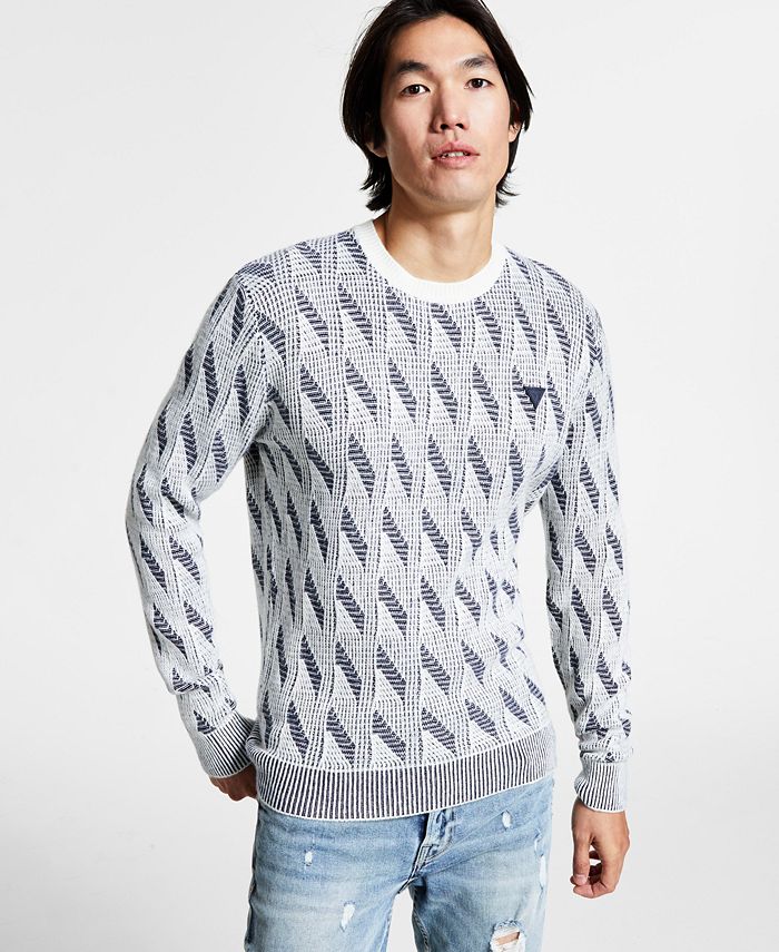 GUESS Men's Alan Fancy Stitch Contrast-Knit Crewneck Sweater