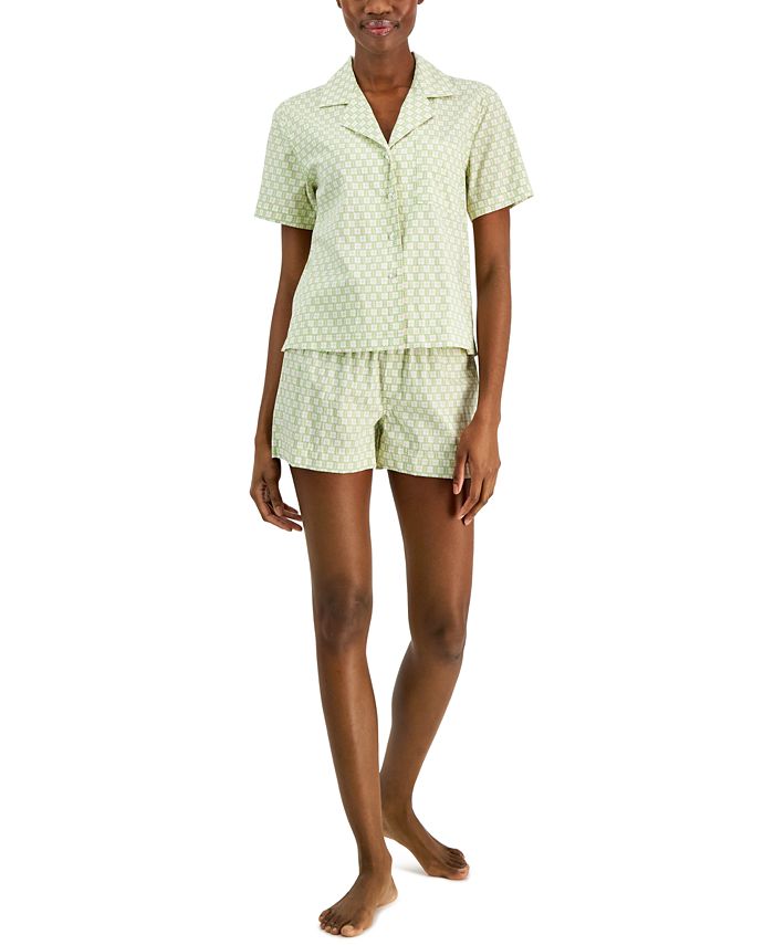 Jenni Women's Woven Notched-Collar Short Pajamas Set