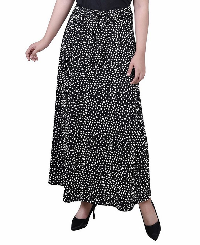 NY Collection Petite Printed Belted Maxi Skirt