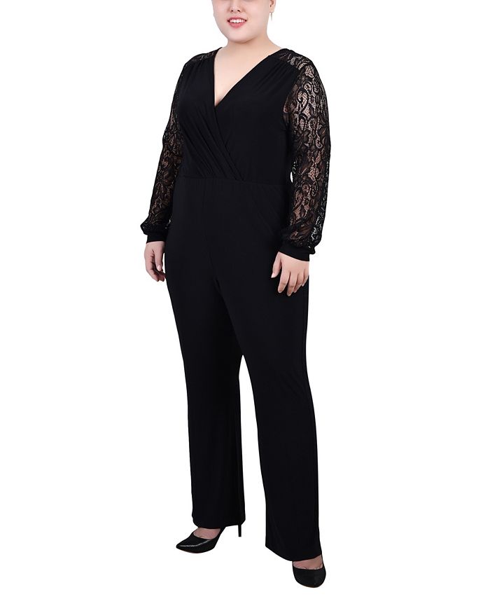 NY Collection Plus Size Jumpsuit with Lace Sleeve