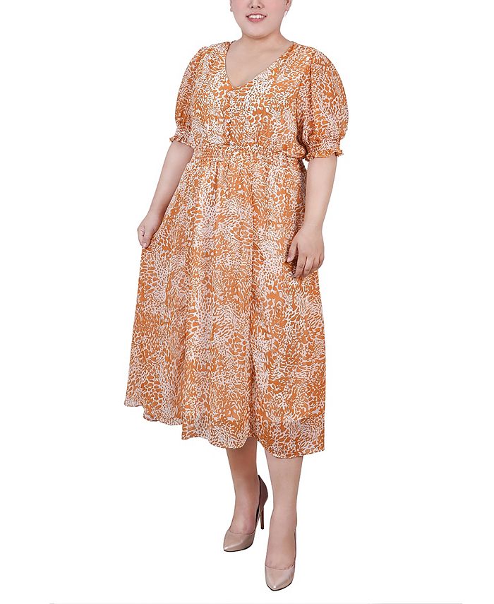NY Collection Plus Size Short Puff Sleeve Chiffon Dress