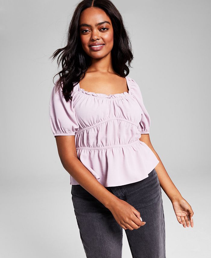 And Now This Women's Square-Neck Short-Puff-Sleeve Top