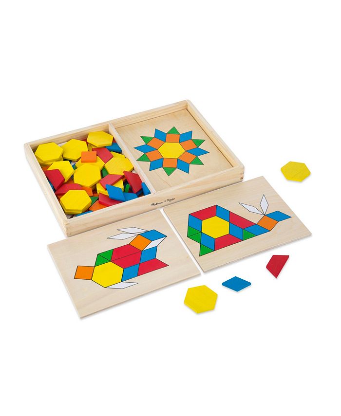 Melissa and Doug Melissa & Doug Pattern Blocks and Boards - Classic Toy With 120 Solid Wood Shapes and 5 Double-Sided Panels, Multi-Colored Animals Puzzle