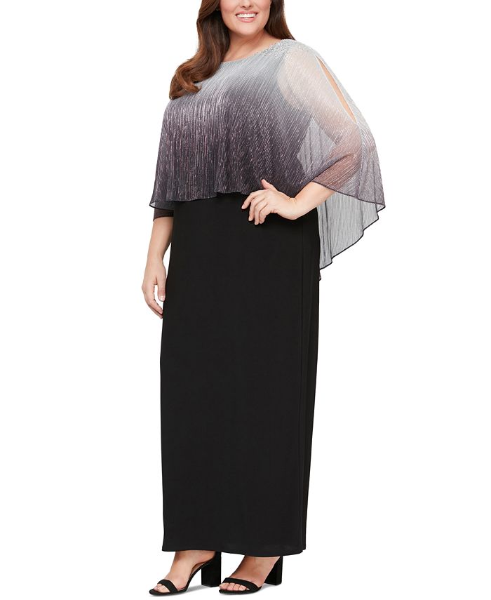 SL Fashions Plus Size Ombr Metallic Capelet Gown