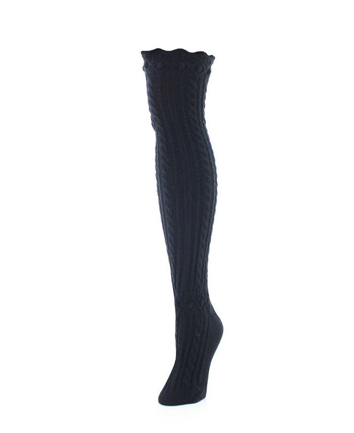 MeMoi Women's Dotty Diamond Chunky Knit Over-The-Knee Warm Socks
