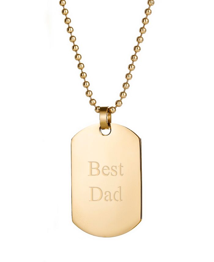 Eve's Jewelry Men's Gold Plated Medium Best Dad Stainless Steel Dog Tag Necklace