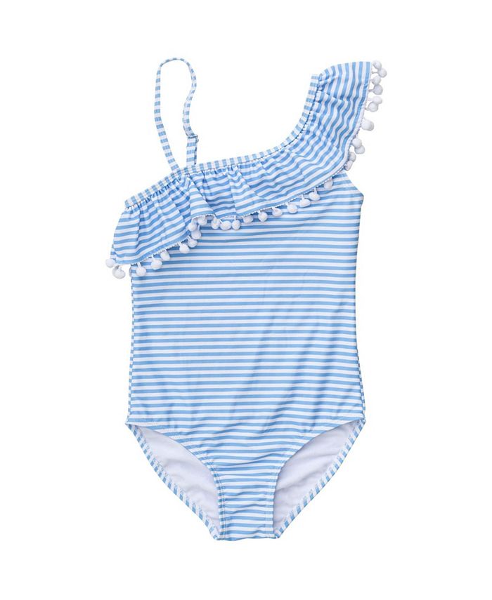 Snapper Rock Toddler|Child Girls Powder Blue Sustainable Stripe Bow Swimsuit