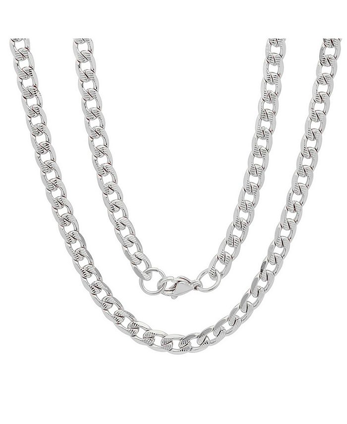 STEELTIME Men's Stainless Steel Accented 6mm Cuban Chain 24 Necklaces