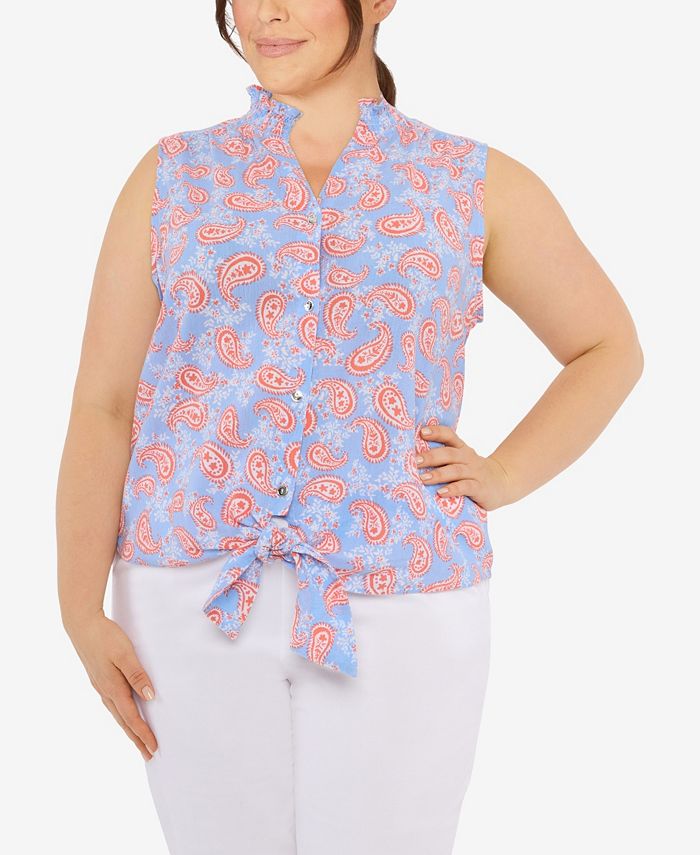 HEARTS OF PALM Plus Size Pretty in Paisley Printed Crinkle Gauze Sleeveless Top