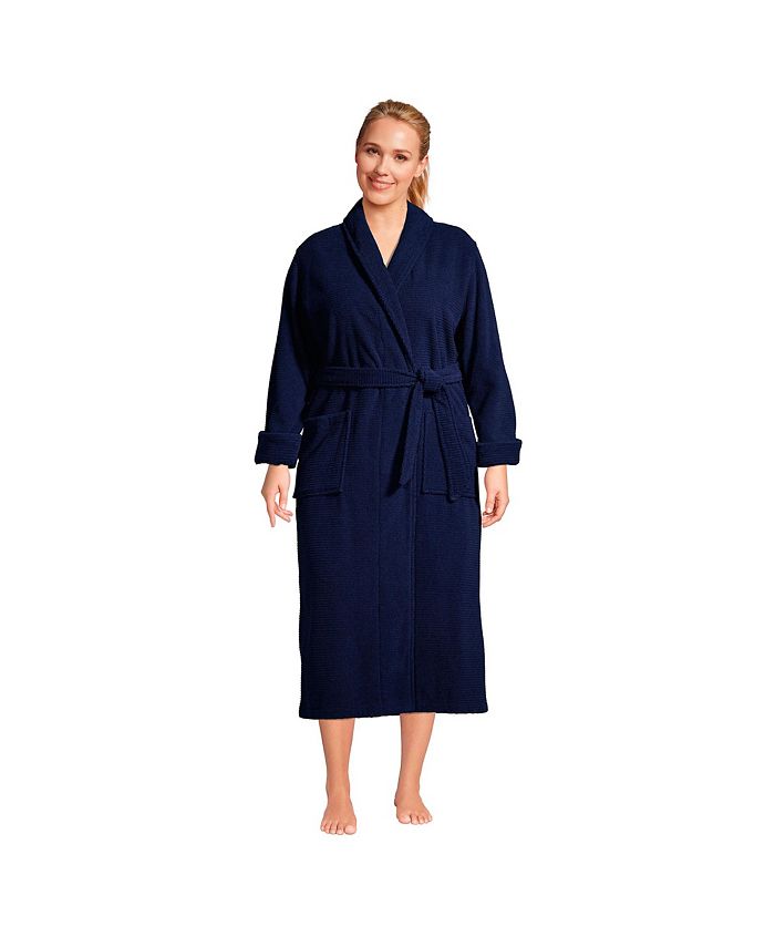Lands' End Women's Plus Size Cotton Terry Long Spa Bath Robe