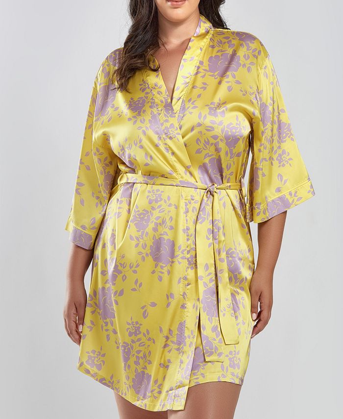iCollection Plus Size Fiona Satin Print Robe