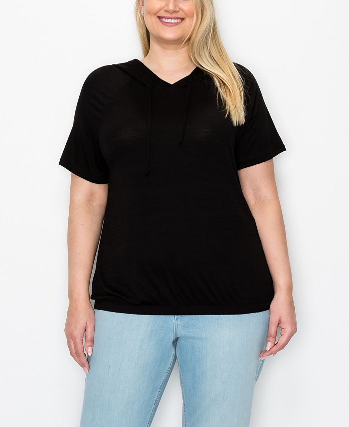 COIN 1804 Plus Size Basic Waist Short Sleeve Hoodie