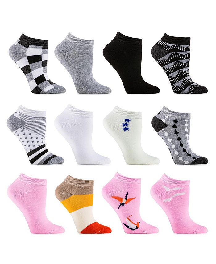 Gallery Seven Womens Multicolor Ankle Socks 12 Pack