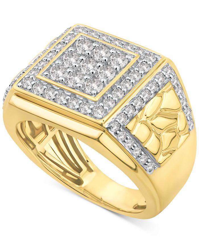 Macy's Men's Diamond Cluster Nugget Ring (1-1/2 ct. t.w.) in 10k Gold