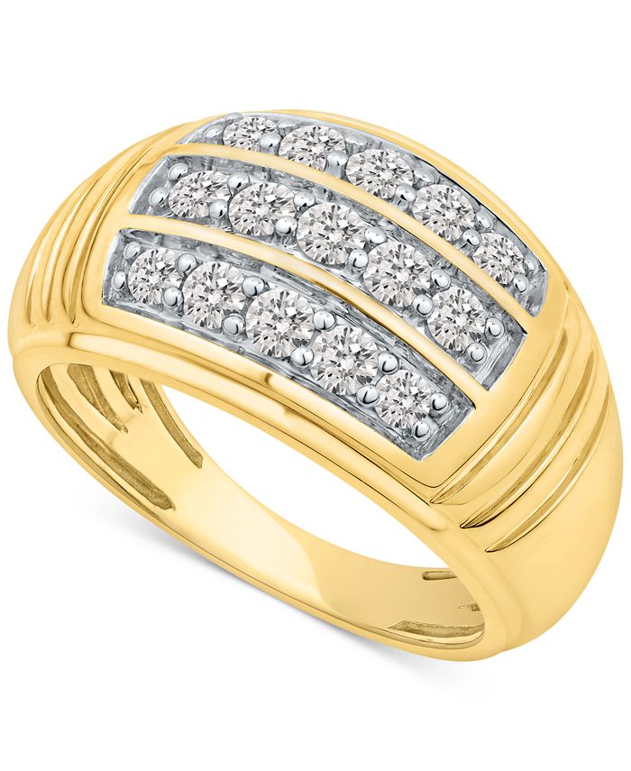 Macy's Men's Diamond Three Row Dome Ring (1 ct. t.w.) in 10k Gold
