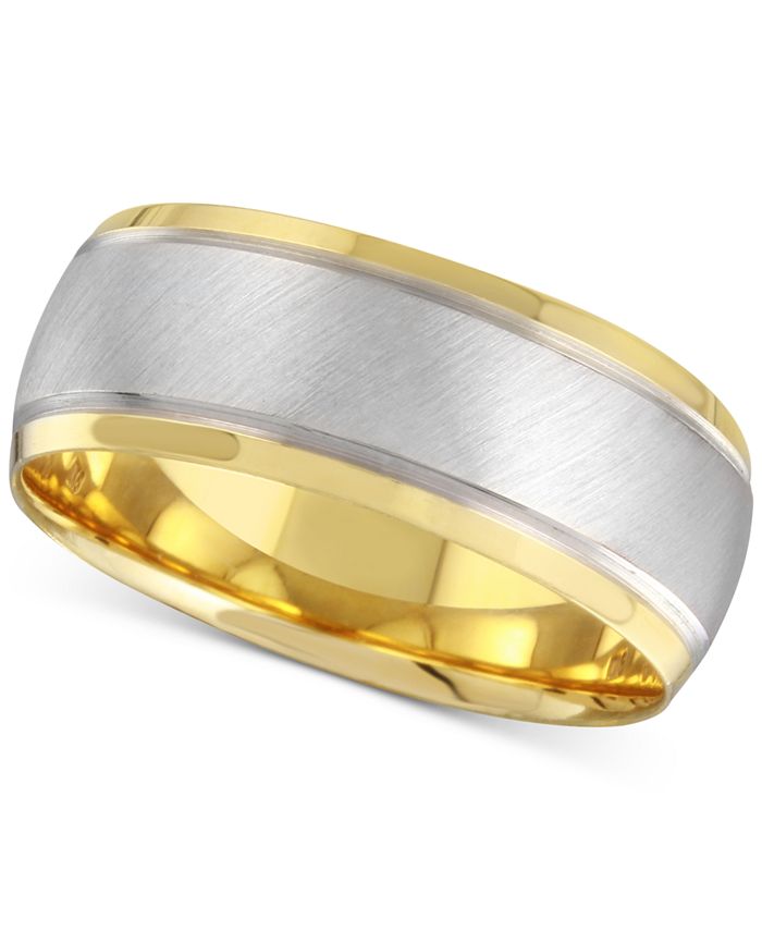 Macy's Men's Two-Tone Brushed & Polished Band in 14k Gold & White Gold